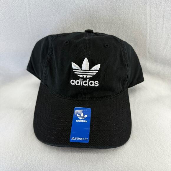 Adidas Hat Adult One Size Black Strapback Baseball Dad Originals Trefoil NEW NWT - Picture 1 of 5